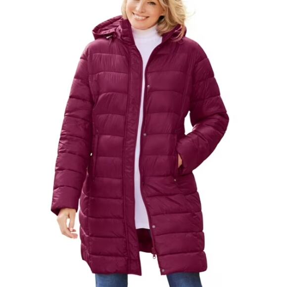 Woman Within Jackets & Blazers - Woman Within Packable Hot Pink Long Puffer Jacket Size 1X